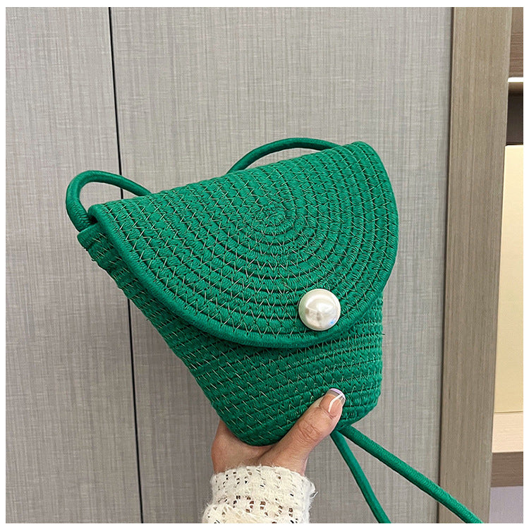 Wholesale Straw Woven Pearl Flip Small Bags